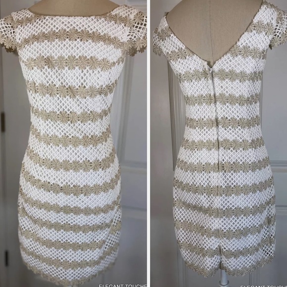 Lilly Pulitzer Barbara Two Toned Gold Metallic Lotty Daisy Floral Dress NWOT 4 - Picture 6 of 16